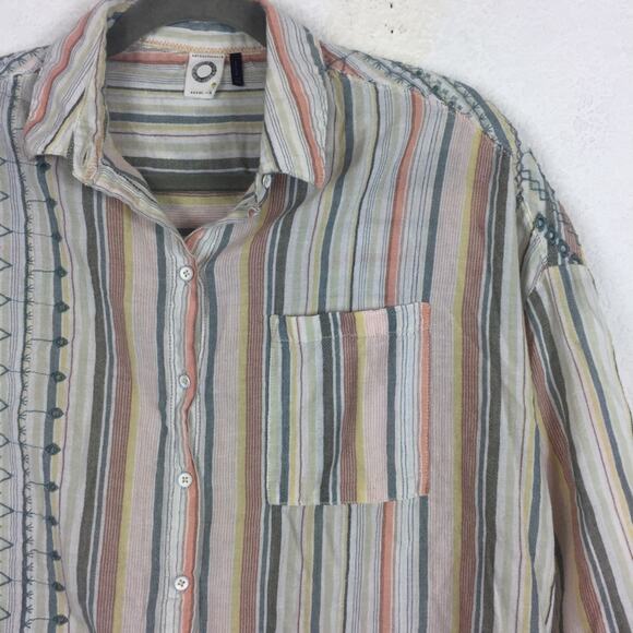 Anthropologie Akemi And Kin Embroidered Striped Button Down Top XS/S Oversized - Picture 7 of 12
